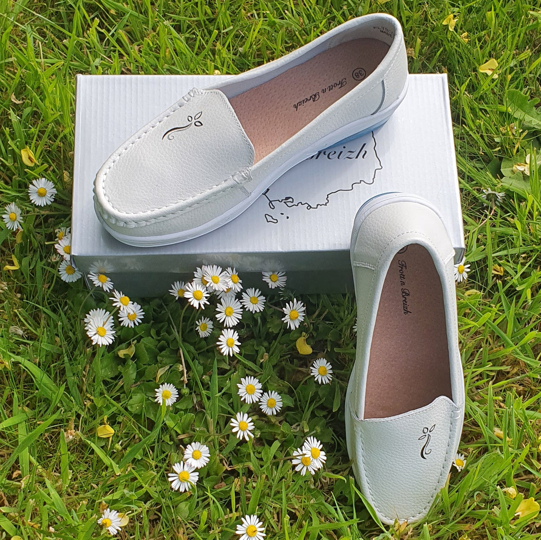 TROTT N BREIZH chaussures cuir confort MOCASSIN BLANC HERMINE