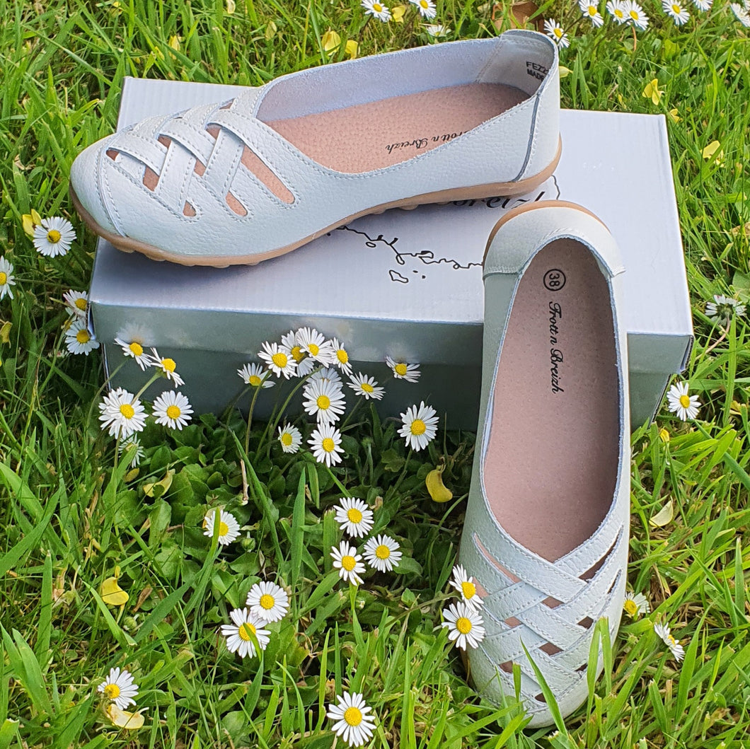 TROTT N BREIZH chaussures cuir confort BLANC tressée